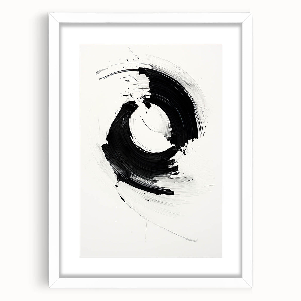 Modern Minimalist Art - Black and White Abstract Circular Wall Print