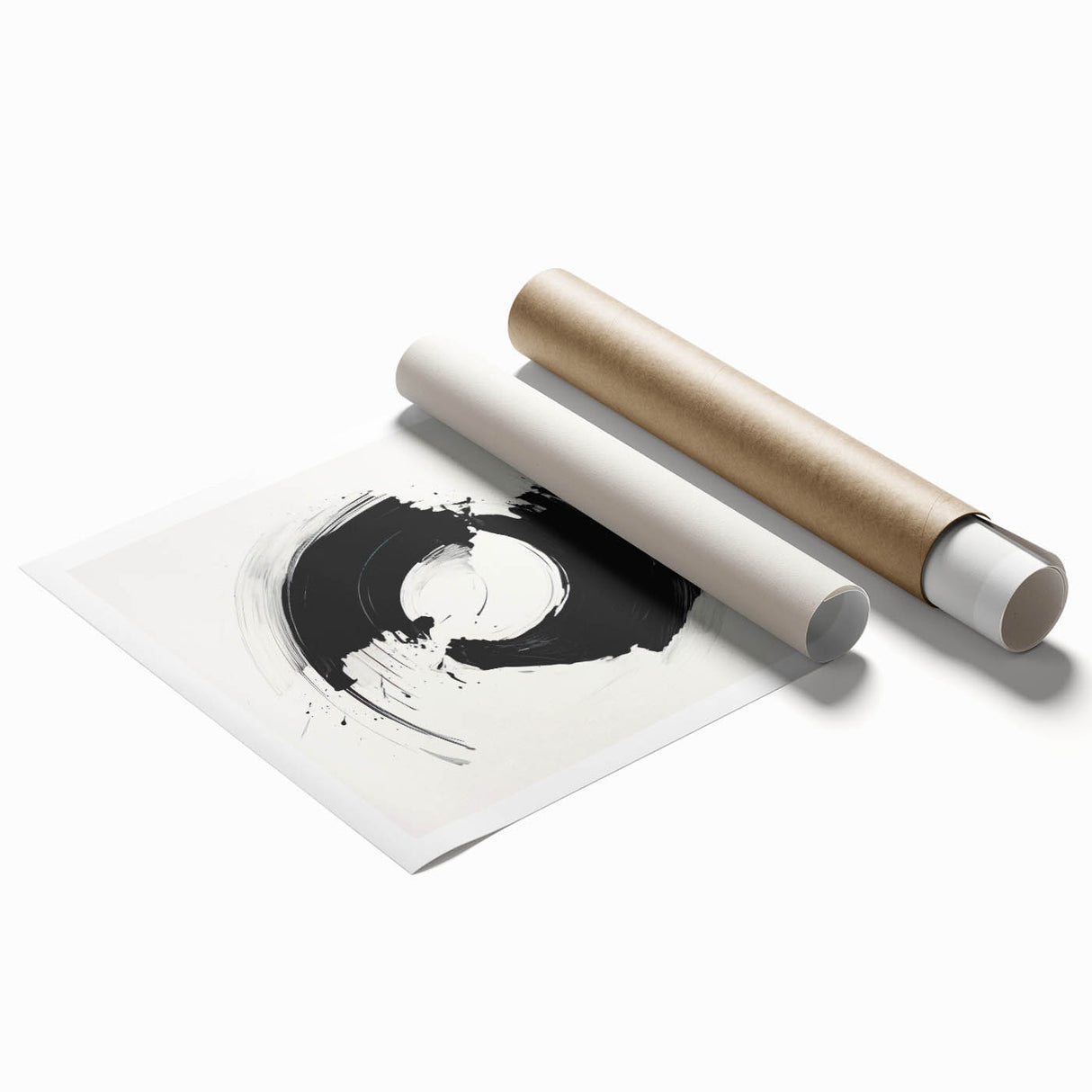 Modern Minimalist Art - Black and White Abstract Circular Wall Print