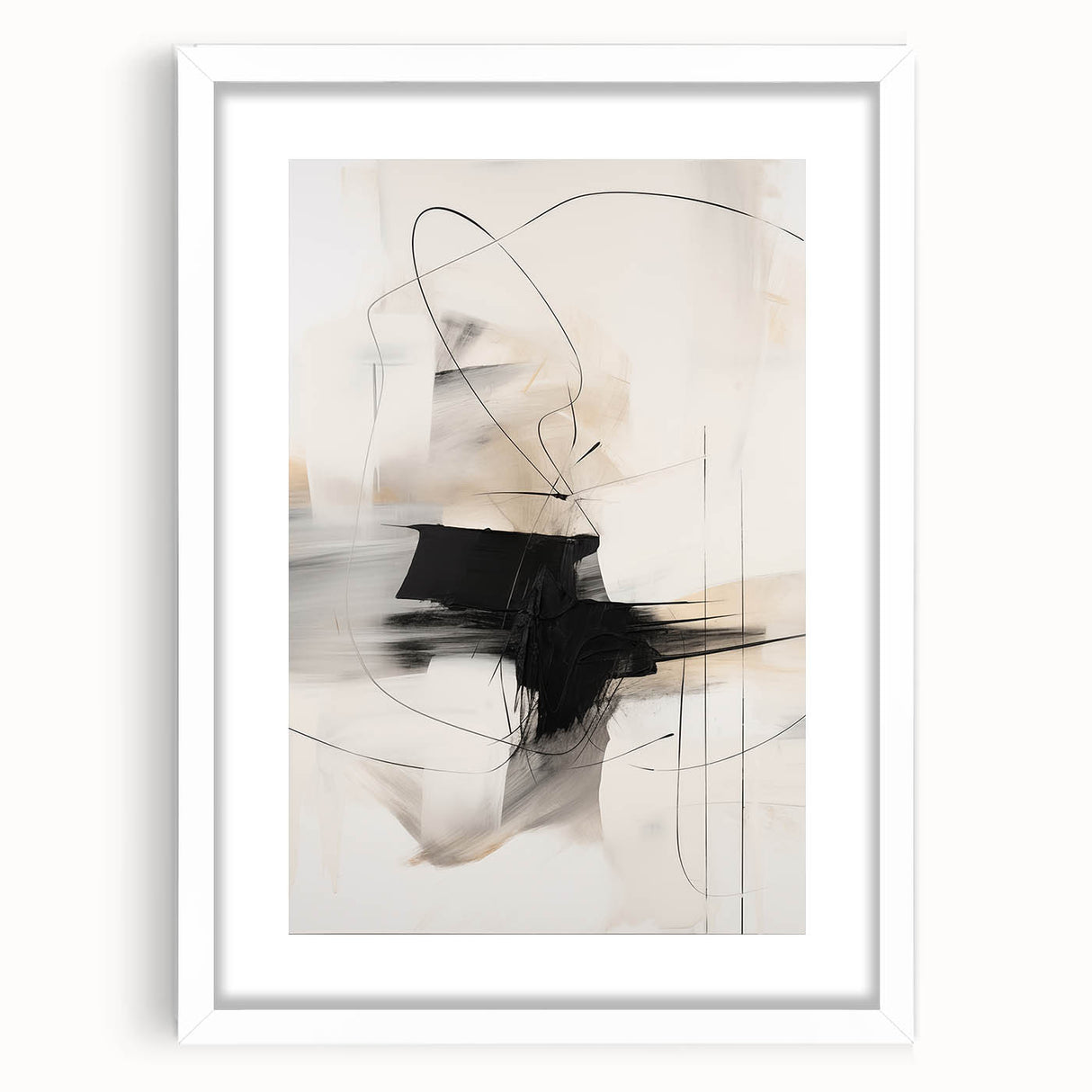 Modern Minimalist Wall Art - Abstract Black and White Line Design