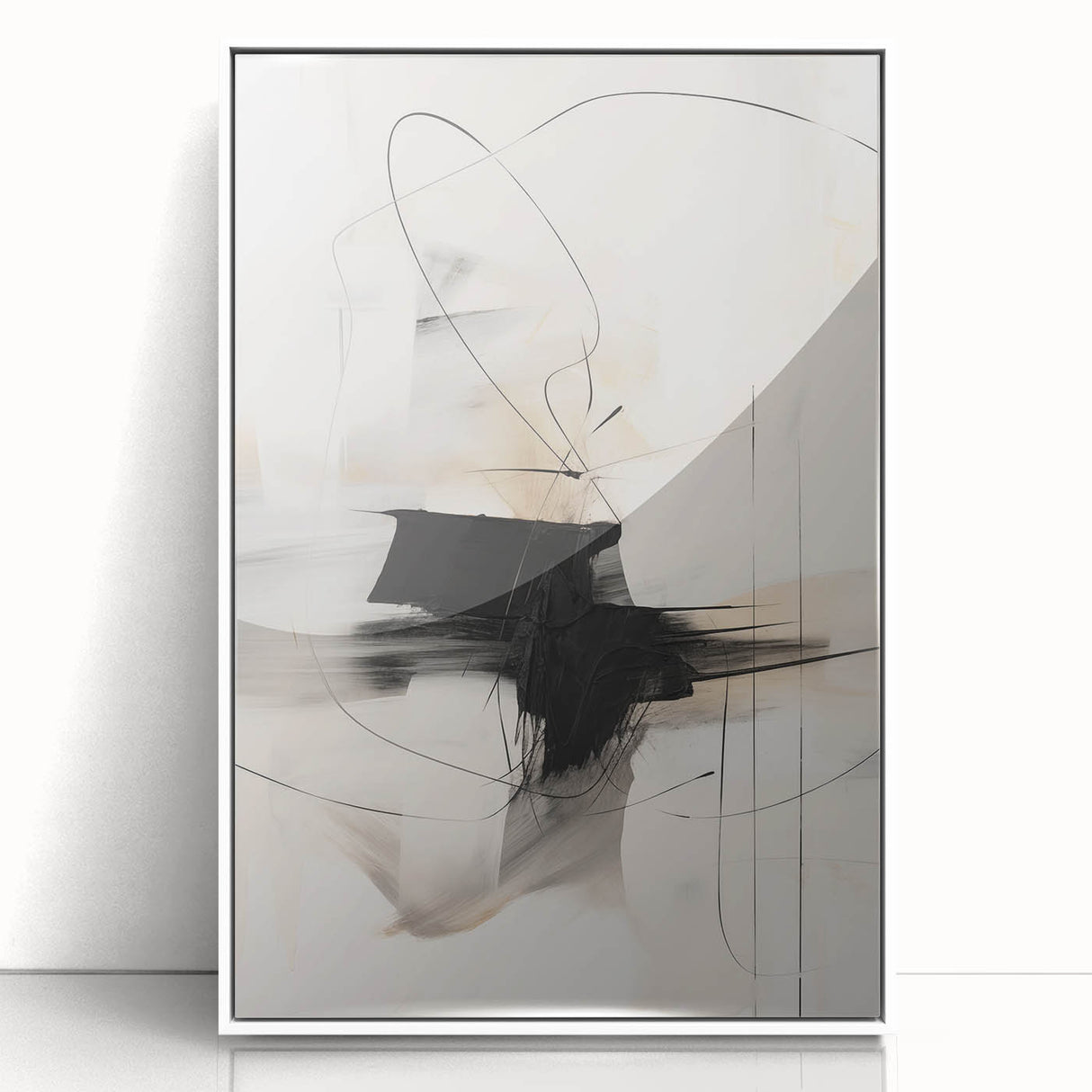 Modern Minimalist Wall Art - Abstract Black and White Line Design