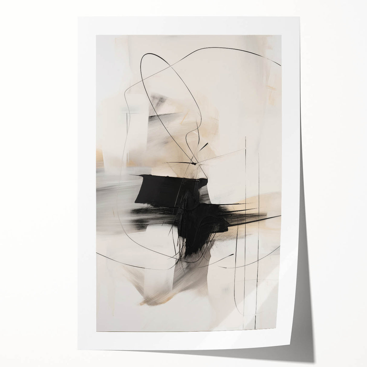 Modern Minimalist Wall Art - Abstract Black and White Line Design