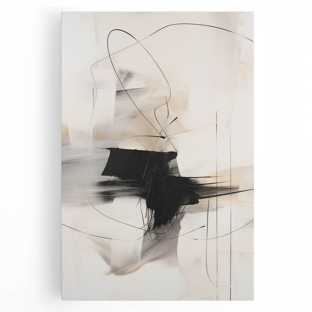Modern Minimalist Wall Art - Abstract Black and White Line Design