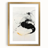Minimalist Abstract Art - Black and White Brushstroke with Yellow Accent