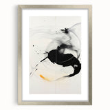 Minimalist Abstract Art - Black and White Brushstroke with Yellow Accent