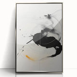 Minimalist Abstract Art - Black and White Brushstroke with Yellow Accent