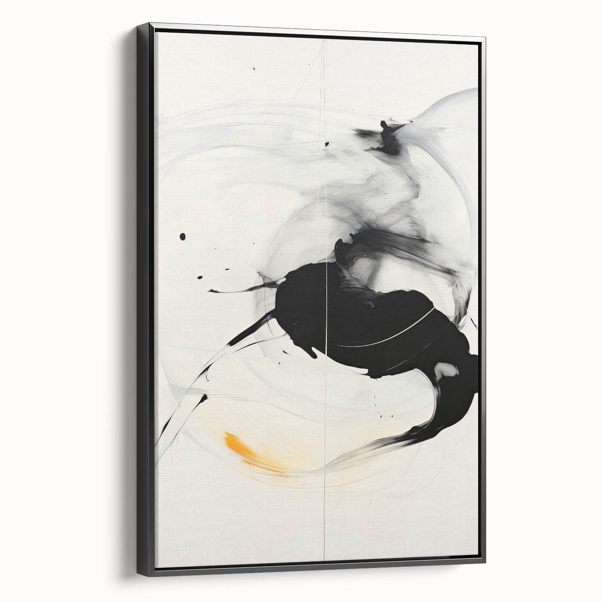 Minimalist Abstract Art - Black and White Brushstroke with Yellow Accent