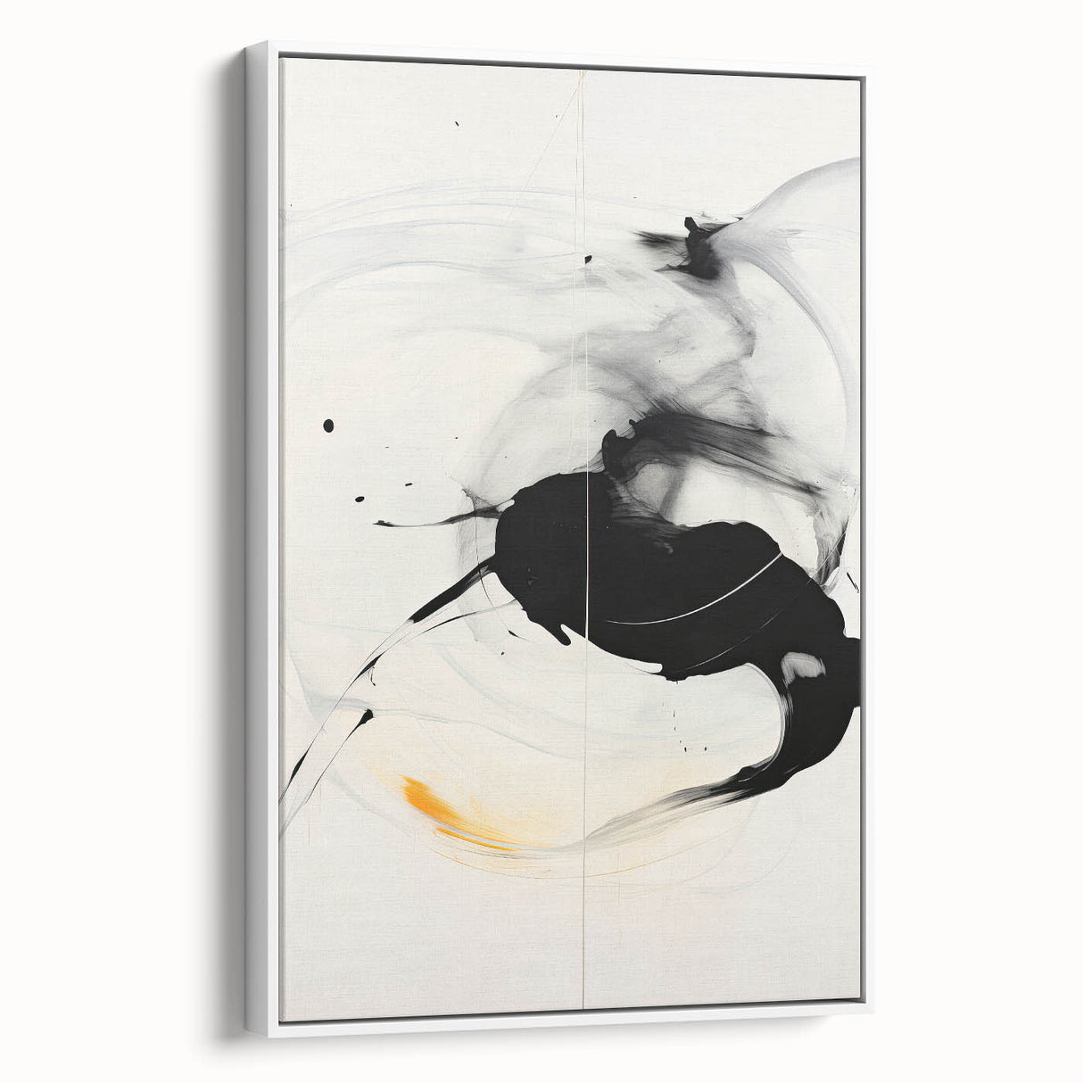 Minimalist Abstract Art - Black and White Brushstroke with Yellow Accent