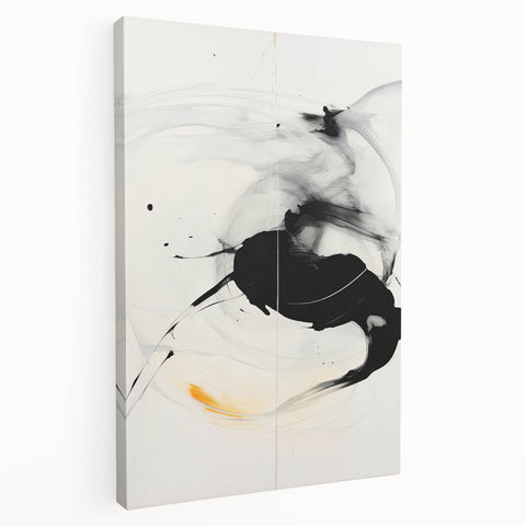 Minimalist Abstract Art - Black and White Brushstroke with Yellow Accent