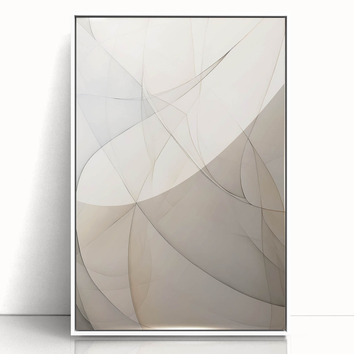 Minimalist Abstract Wall Art - Soft Curves in Neutral Beige and Gray