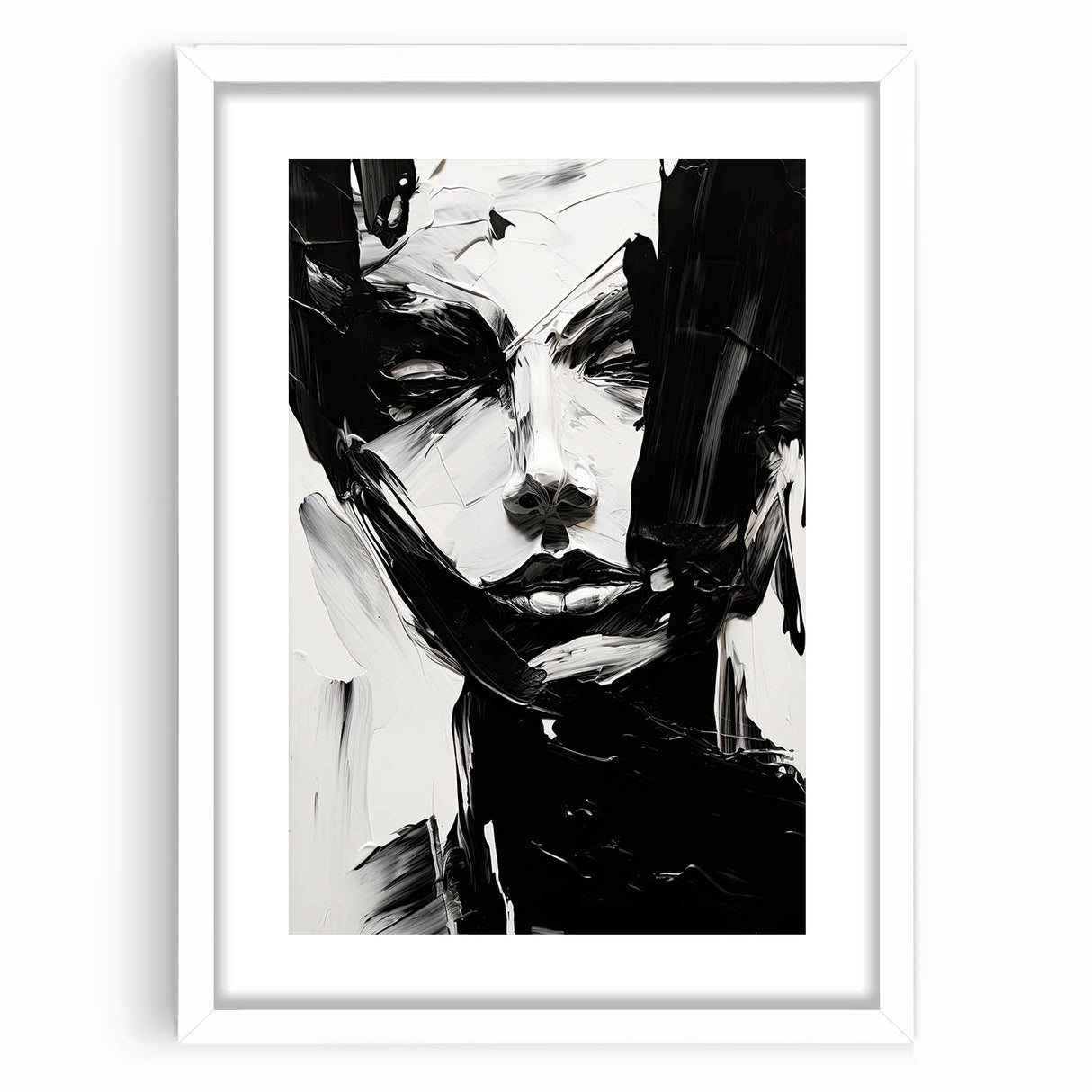 Bold Minimalist Portrait Wall Art - Black and White Abstract Expression