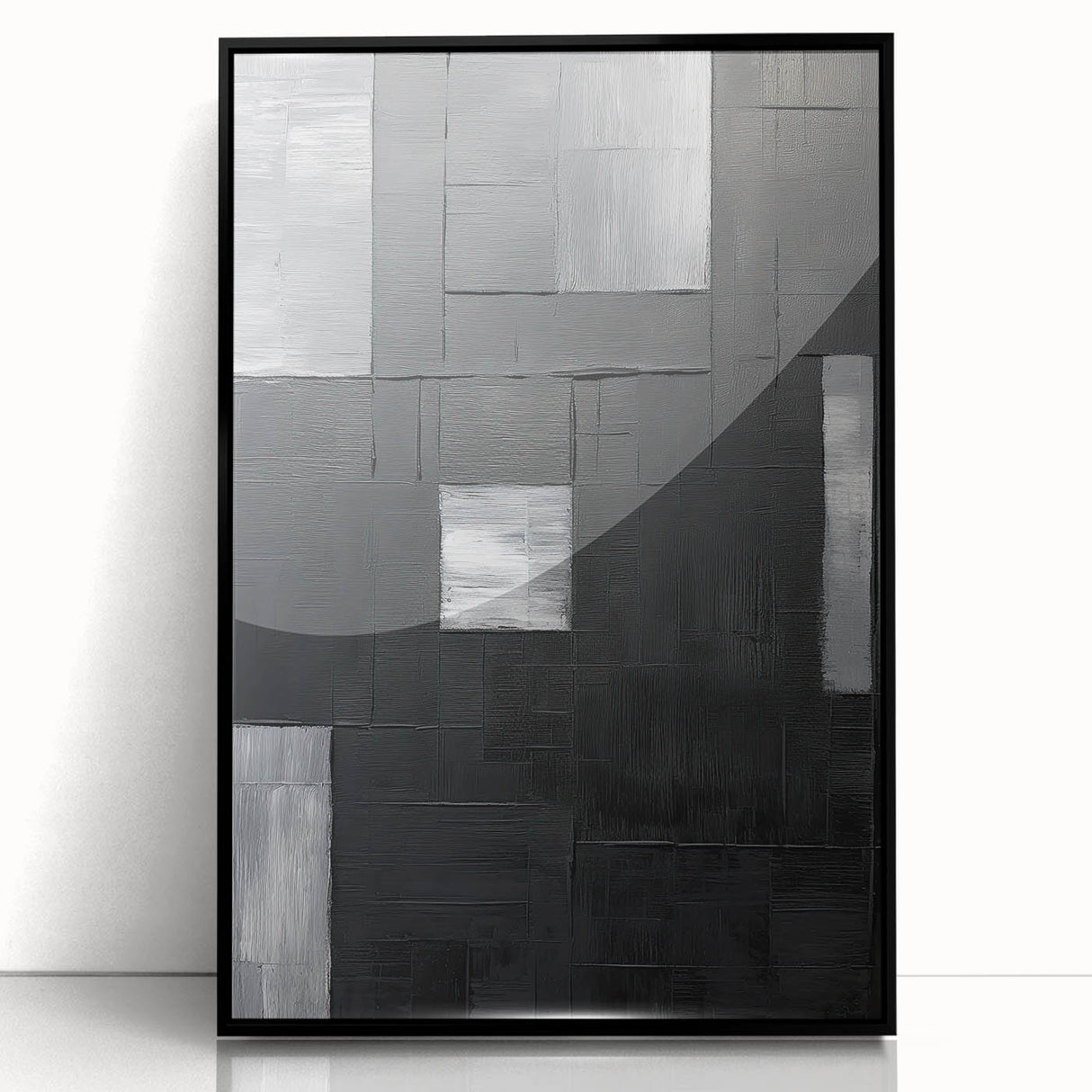 Geometric Minimalist Wall Art - Textured Black and Gray Abstract Design
