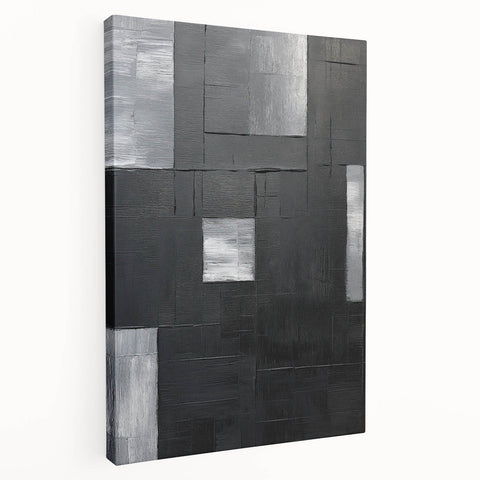 Geometric Minimalist Wall Art - Textured Black and Gray Abstract Design