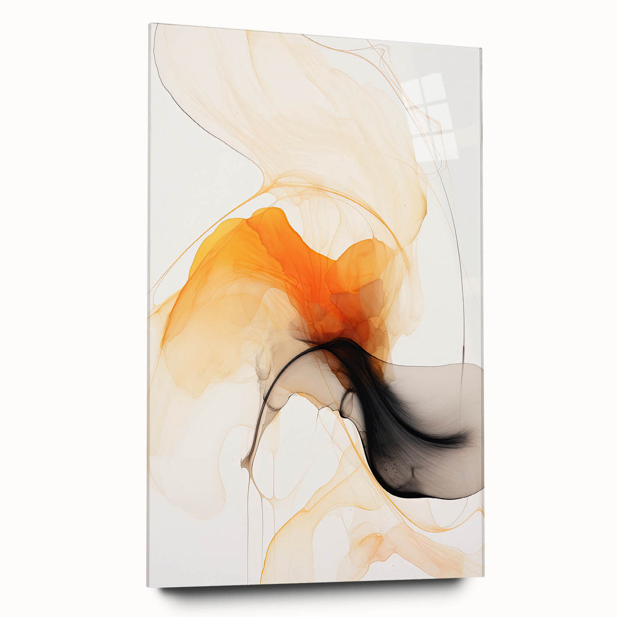 Minimalist Abstract Wall Art - Flowing Orange and Black Fluid Design