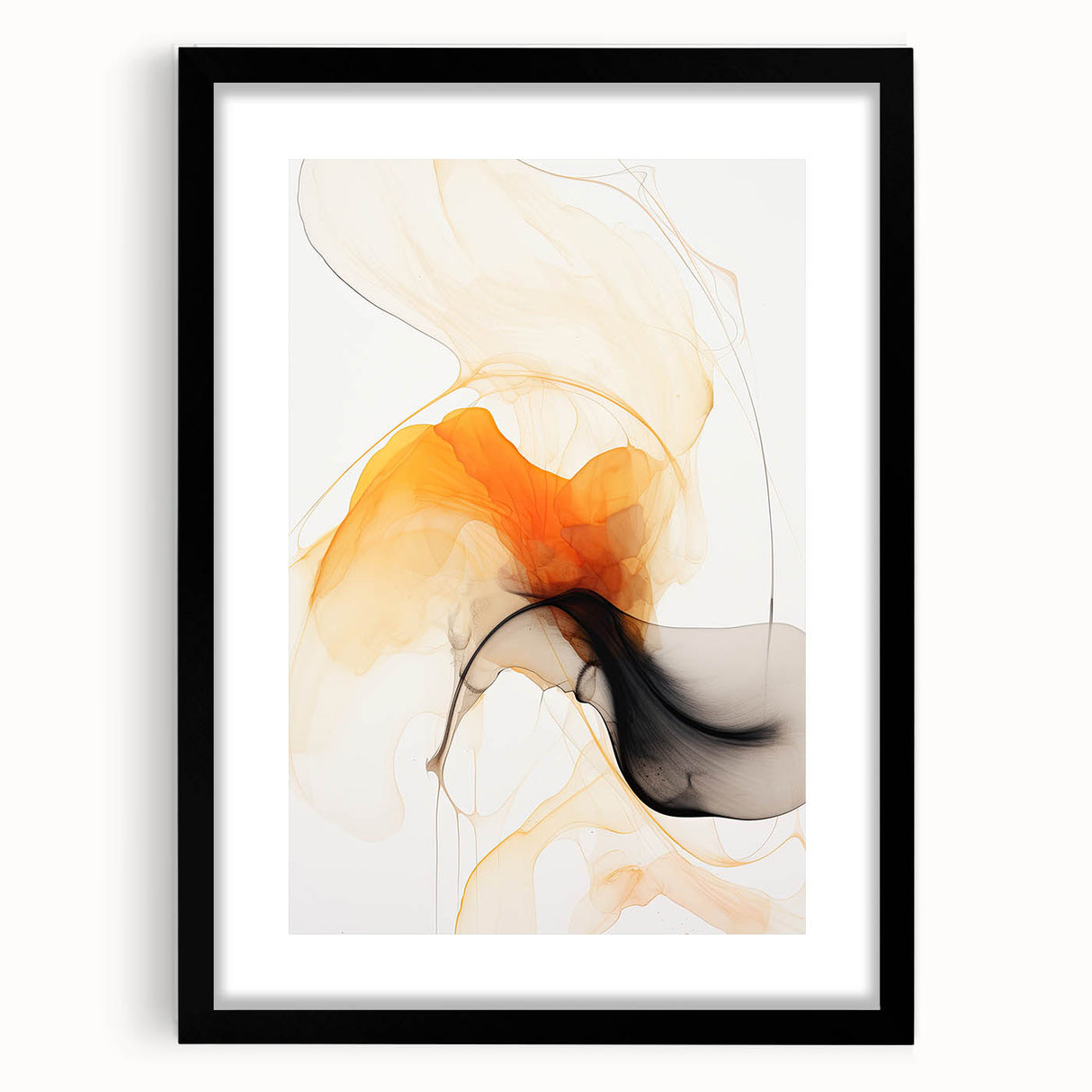 Minimalist Abstract Wall Art - Flowing Orange and Black Fluid Design
