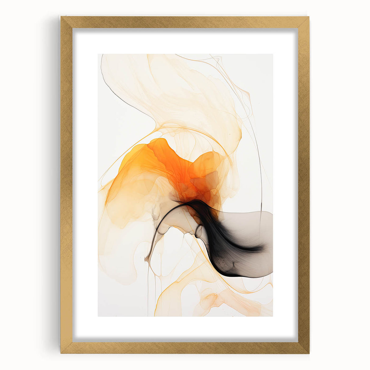 Minimalist Abstract Wall Art - Flowing Orange and Black Fluid Design