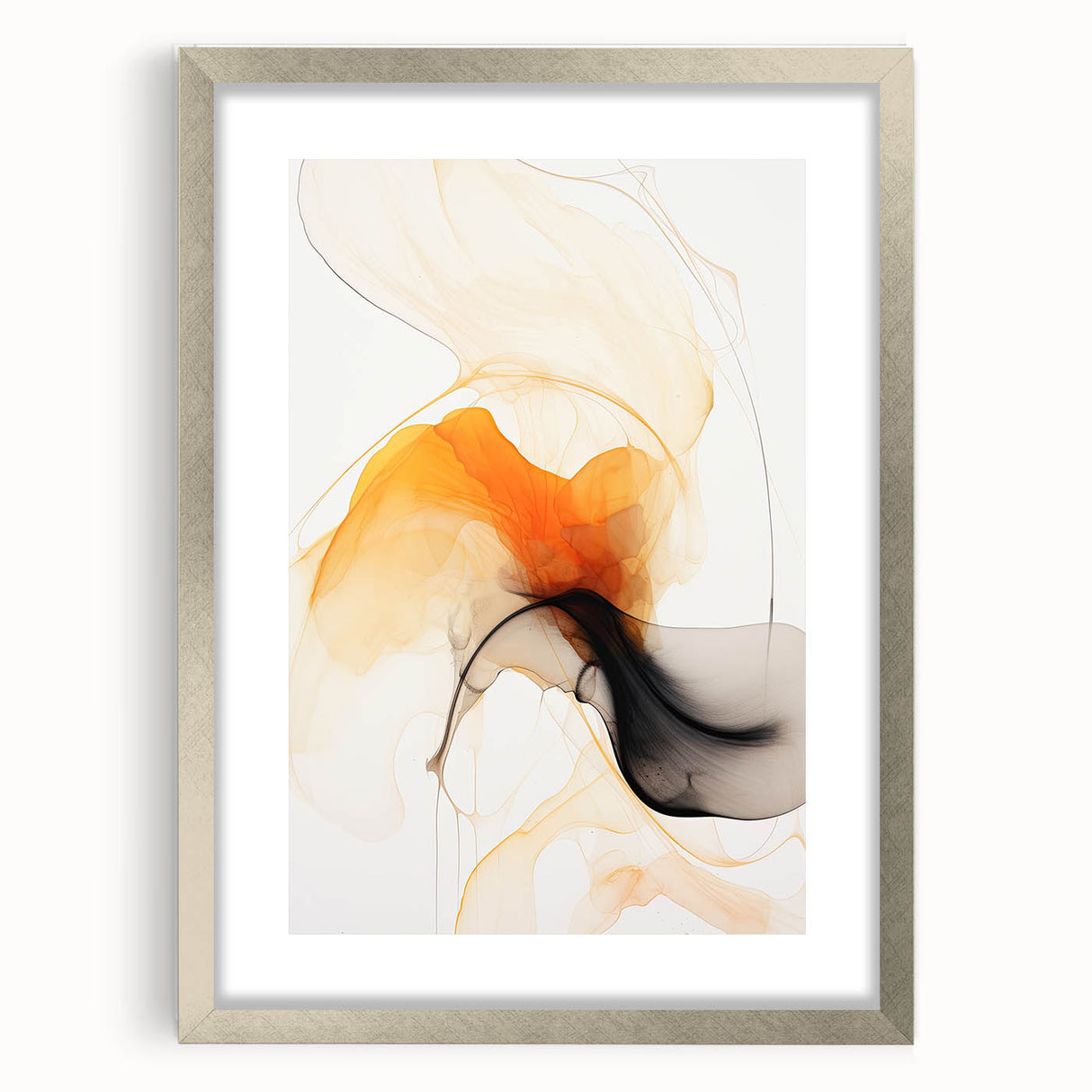 Minimalist Abstract Wall Art - Flowing Orange and Black Fluid Design