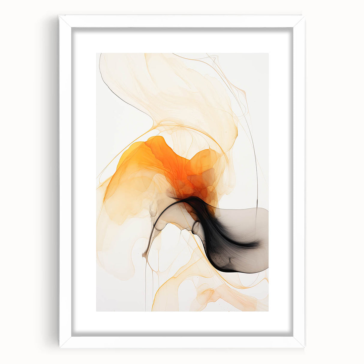Minimalist Abstract Wall Art - Flowing Orange and Black Fluid Design