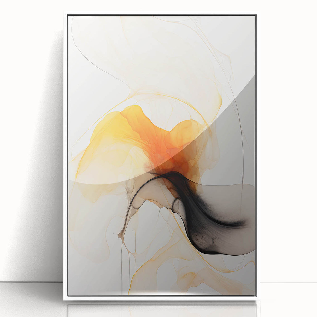 Minimalist Abstract Wall Art - Flowing Orange and Black Fluid Design