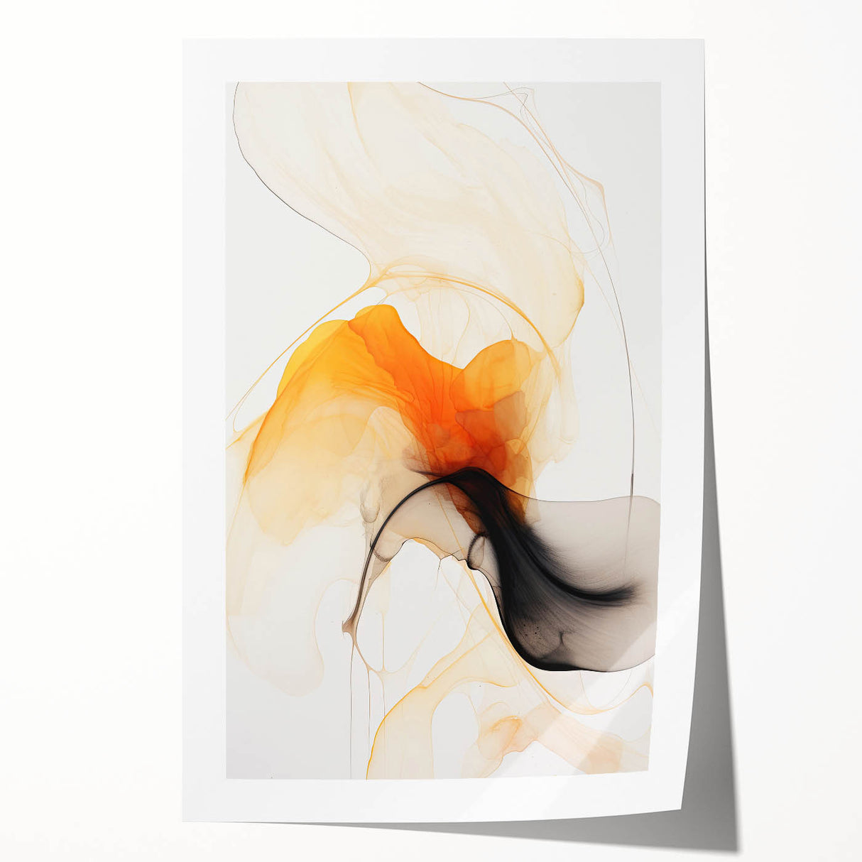 Minimalist Abstract Wall Art - Flowing Orange and Black Fluid Design