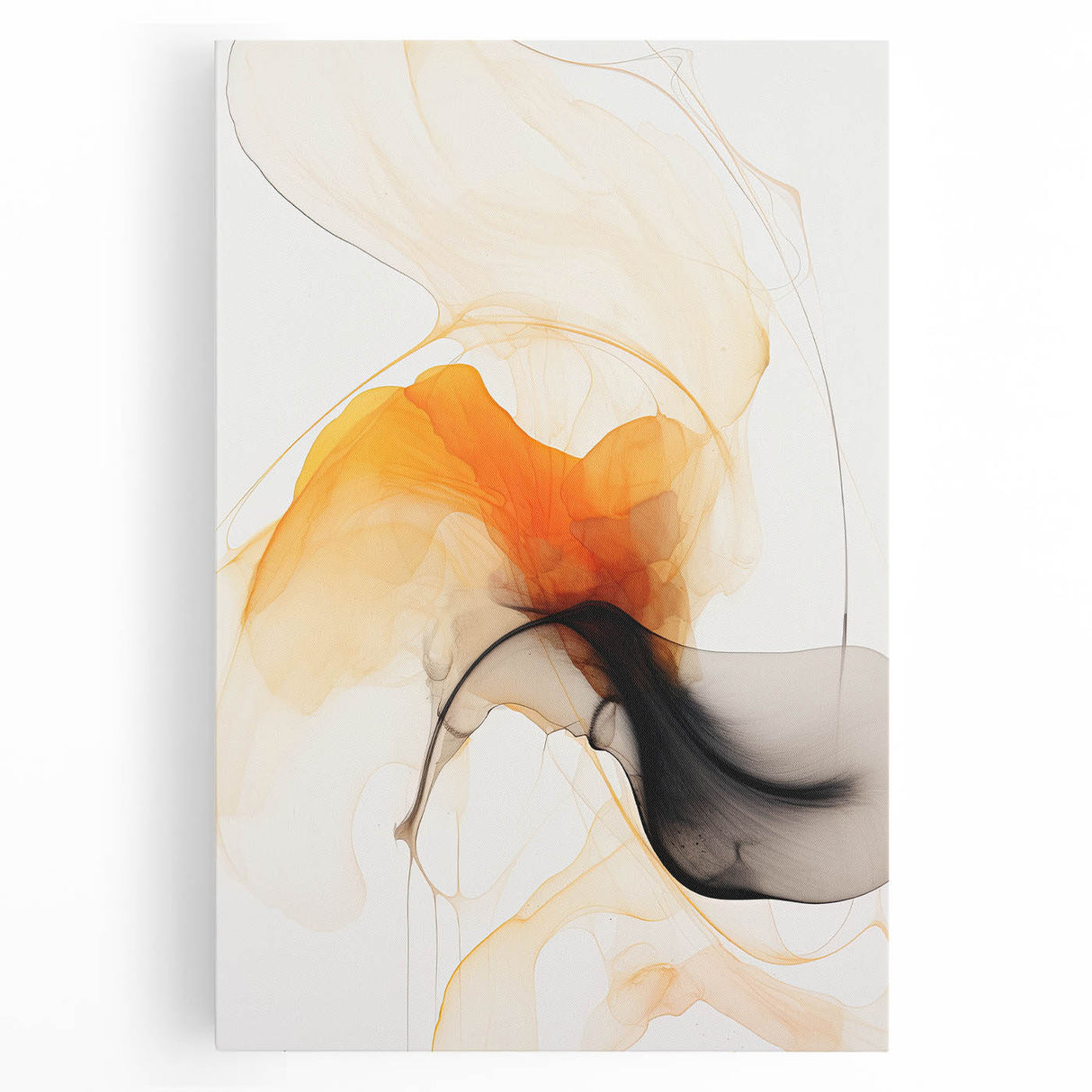 Minimalist Abstract Wall Art - Flowing Orange and Black Fluid Design