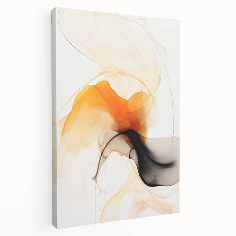Minimalist Abstract Wall Art - Flowing Orange and Black Fluid Design
