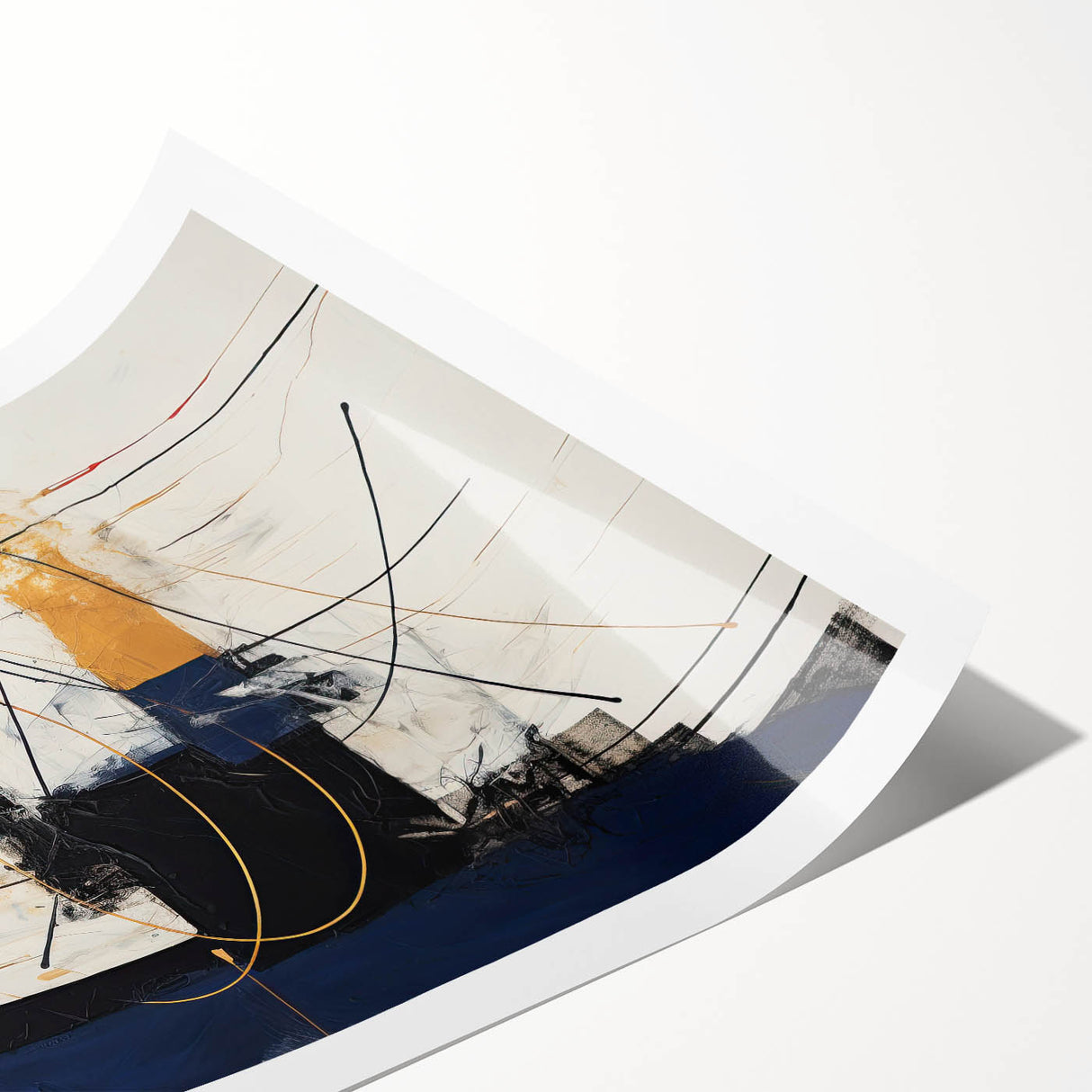 Bold Abstract Geometric Wall Art - Navy, Black, and Gold Modern Design