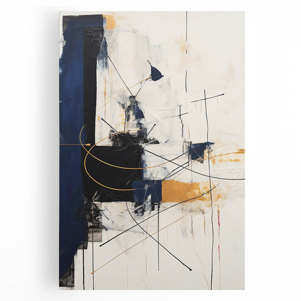 Bold Abstract Geometric Wall Art - Navy, Black, and Gold Modern Design