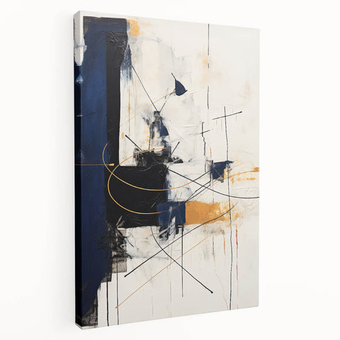 Bold Abstract Geometric Wall Art - Navy, Black, and Gold Modern Design