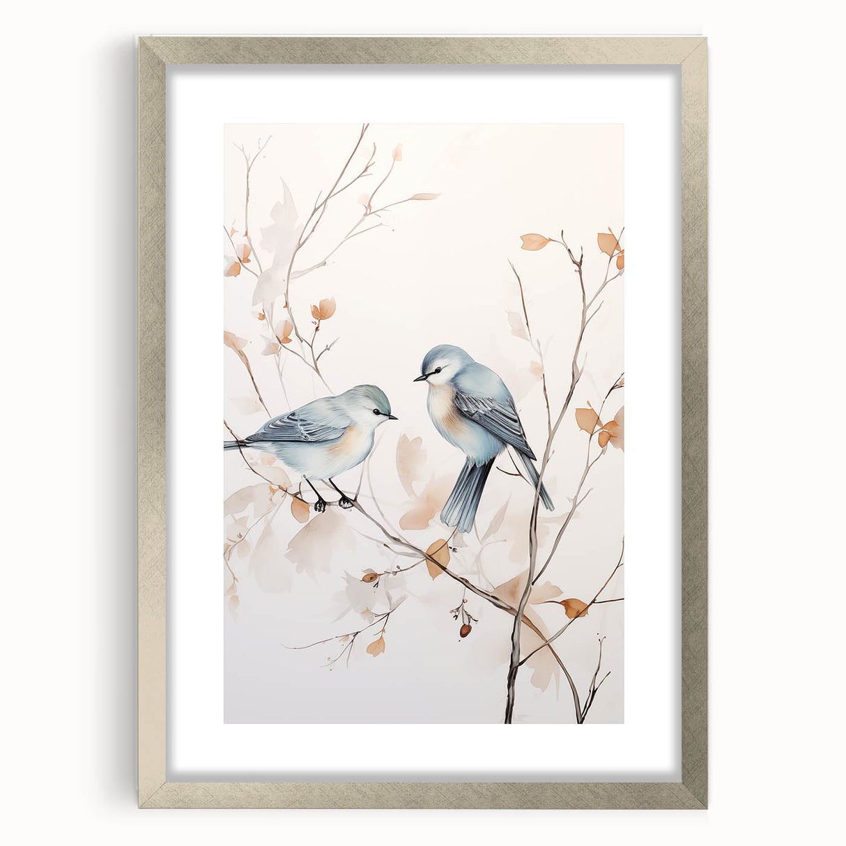 Minimalist Bird Wall Art - Delicate Watercolor Birds and Branches Design