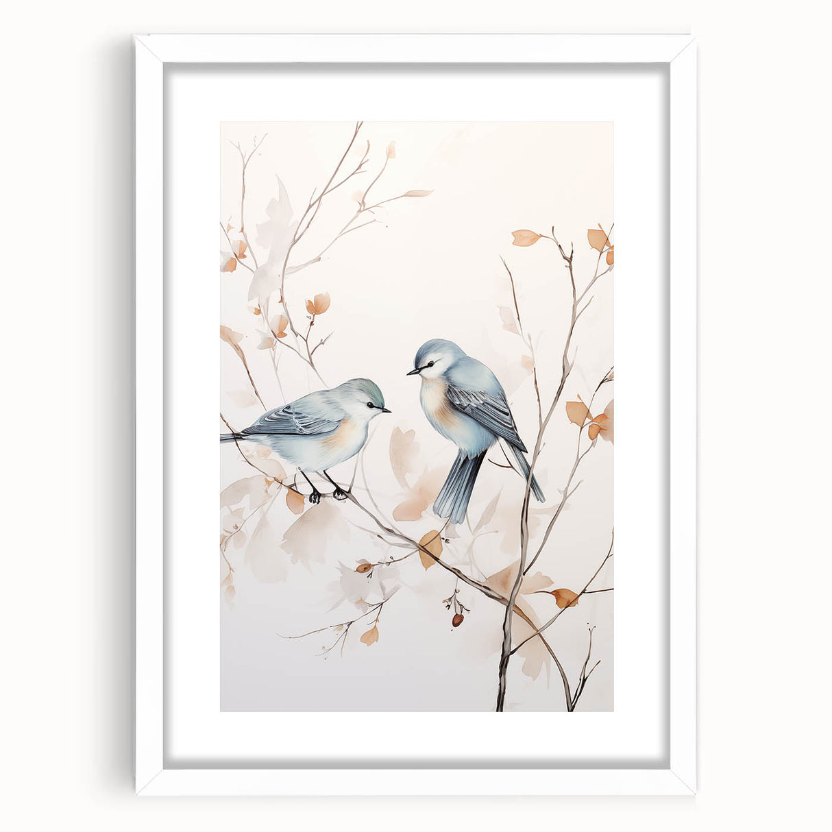 Minimalist Bird Wall Art - Delicate Watercolor Birds and Branches Design