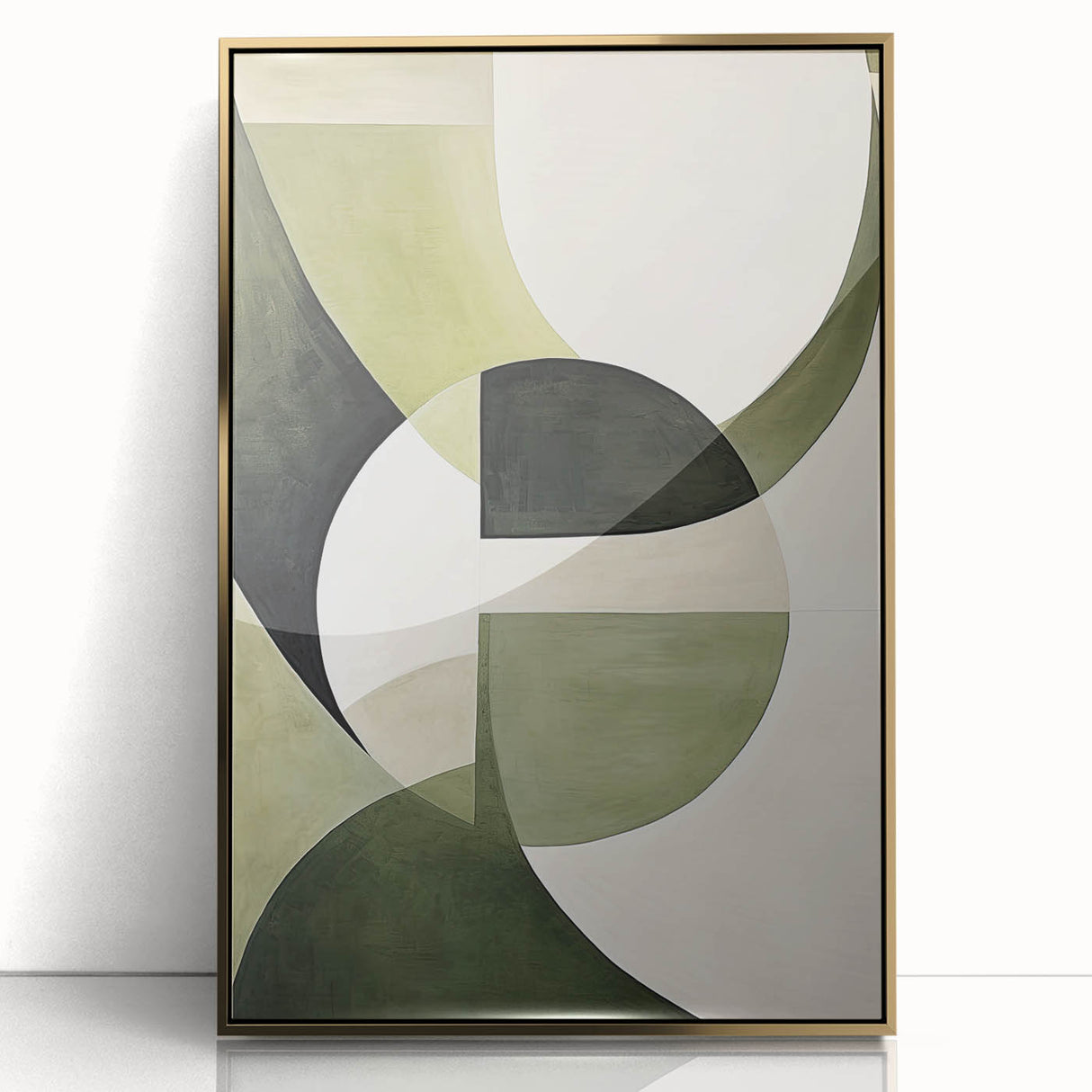 Geometric Minimalist Wall Art - Abstract Green and White Curves Design