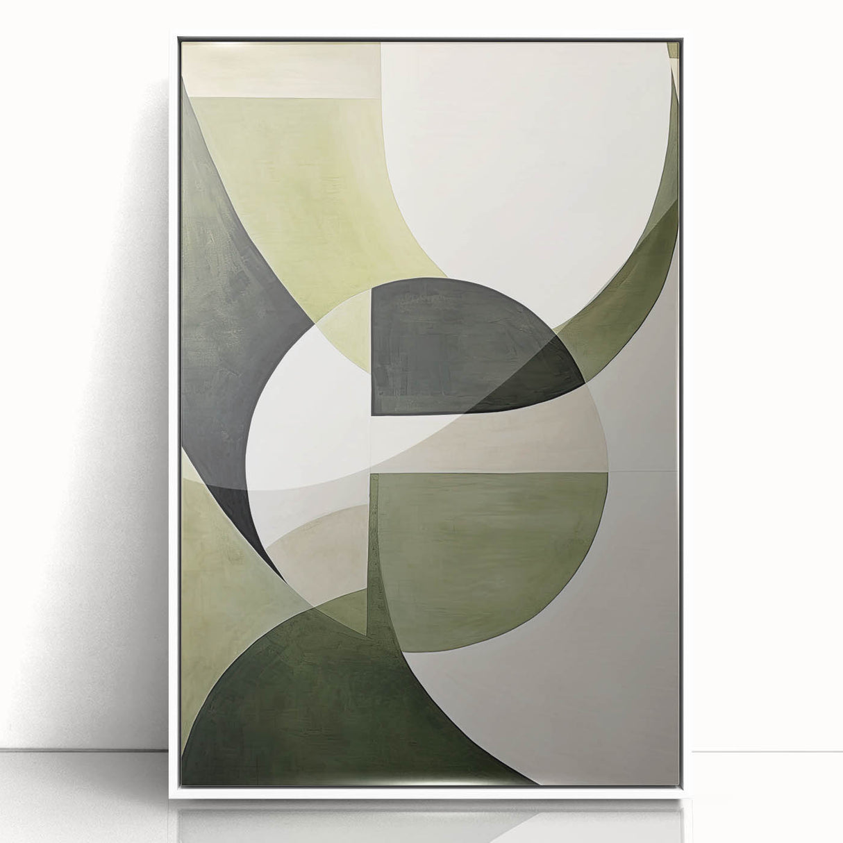 Geometric Minimalist Wall Art - Abstract Green and White Curves Design