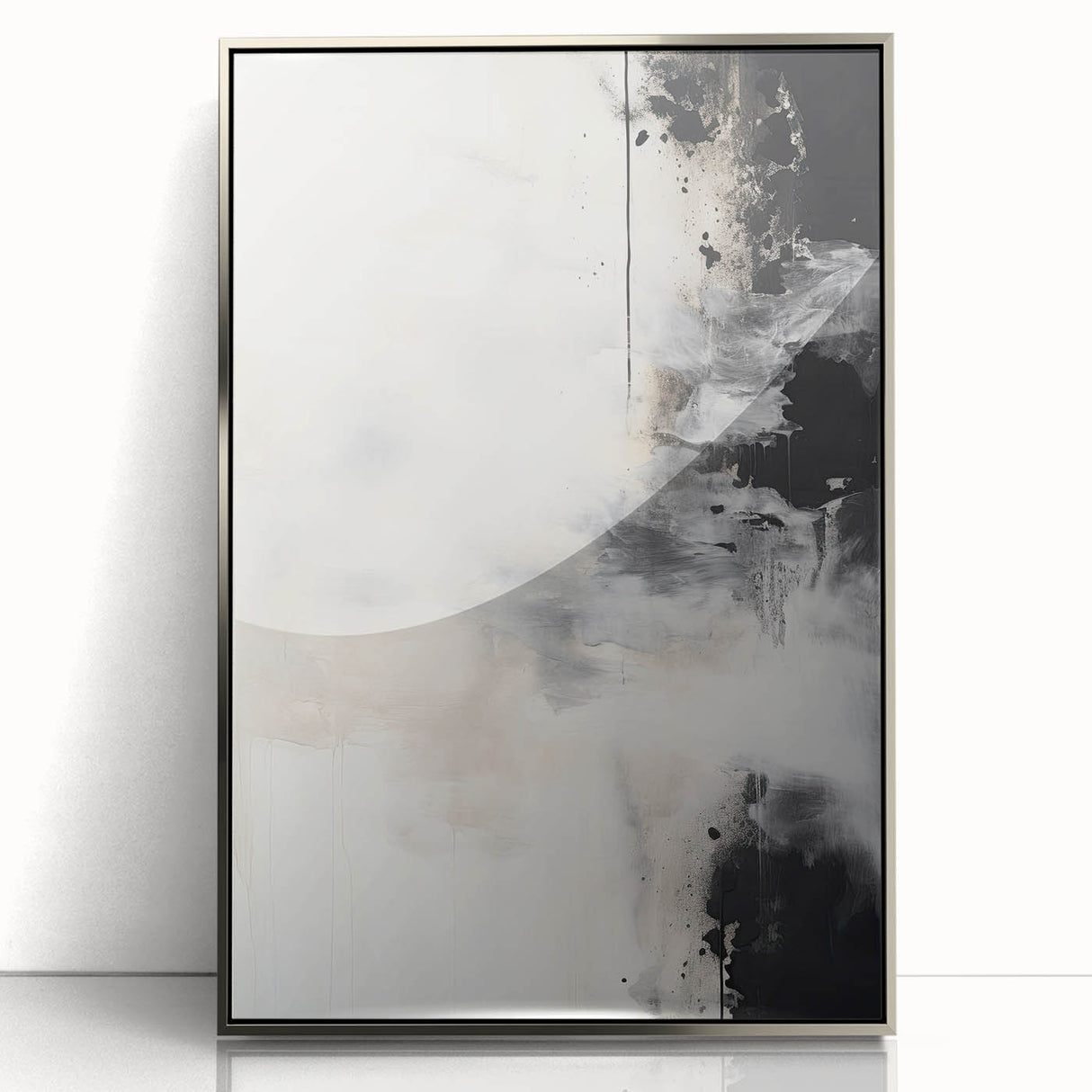 Abstract Minimalist Wall Art - Soft White and Bold Black Brushstrokes