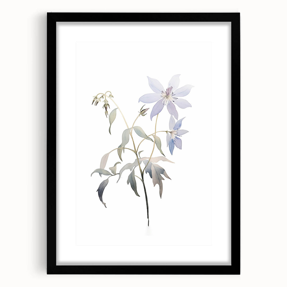 Minimalist Floral Wall Art - Soft Watercolor Flowers in Pale Blue Tones