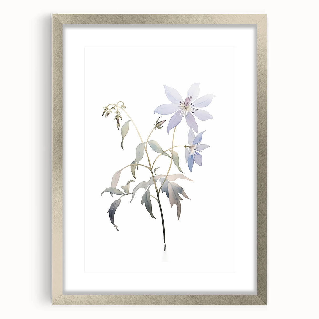 Minimalist Floral Wall Art - Soft Watercolor Flowers in Pale Blue Tones