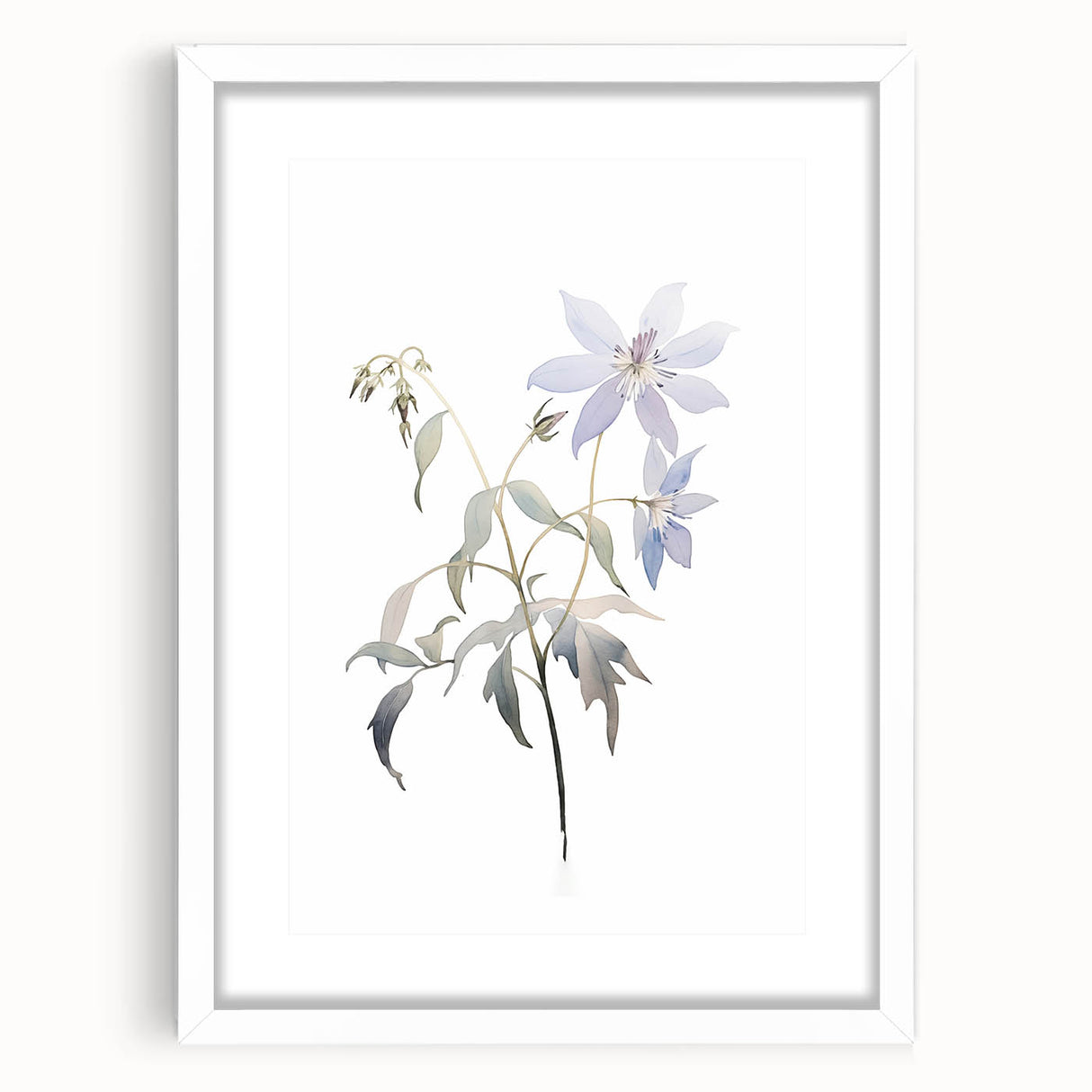 Minimalist Floral Wall Art - Soft Watercolor Flowers in Pale Blue Tones
