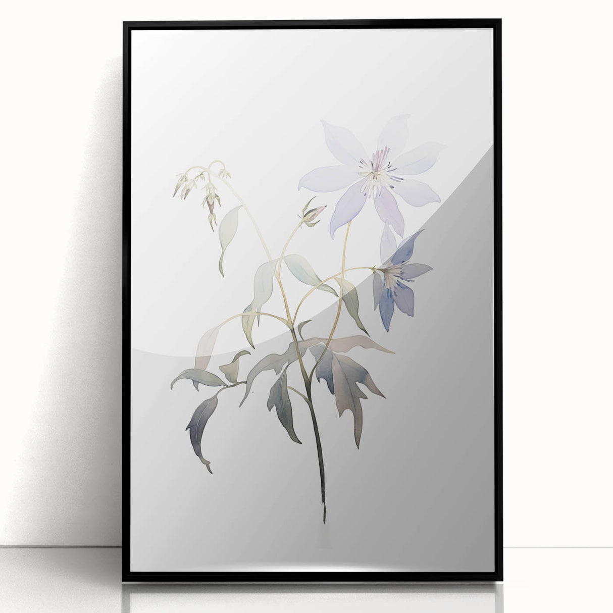 Minimalist Floral Wall Art - Soft Watercolor Flowers in Pale Blue Tones