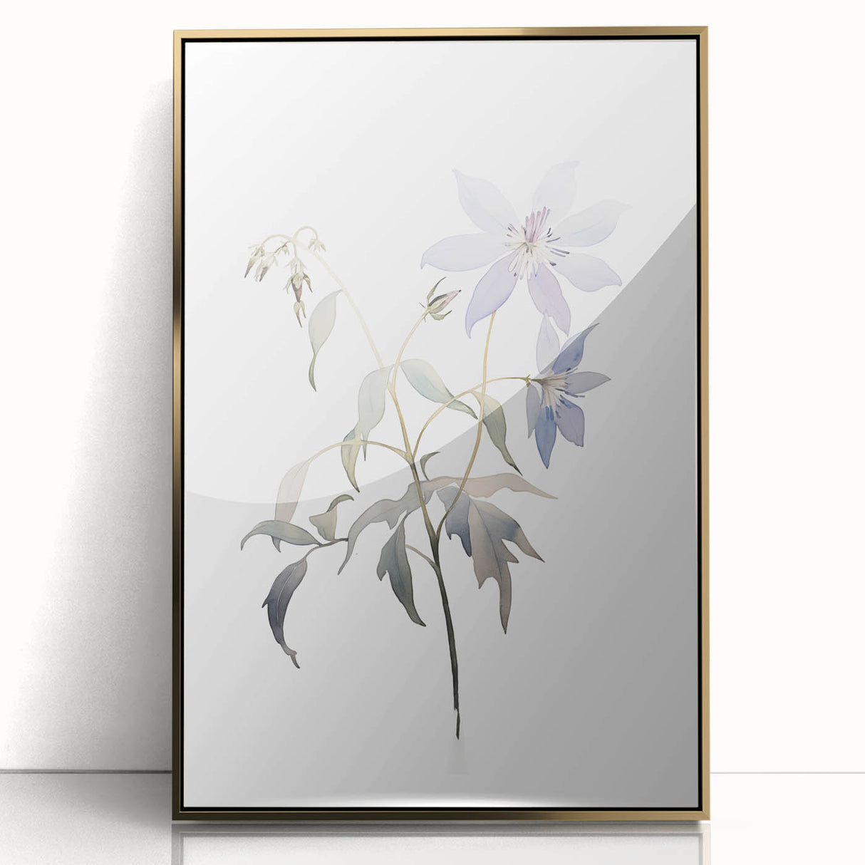 Minimalist Floral Wall Art - Soft Watercolor Flowers in Pale Blue Tones