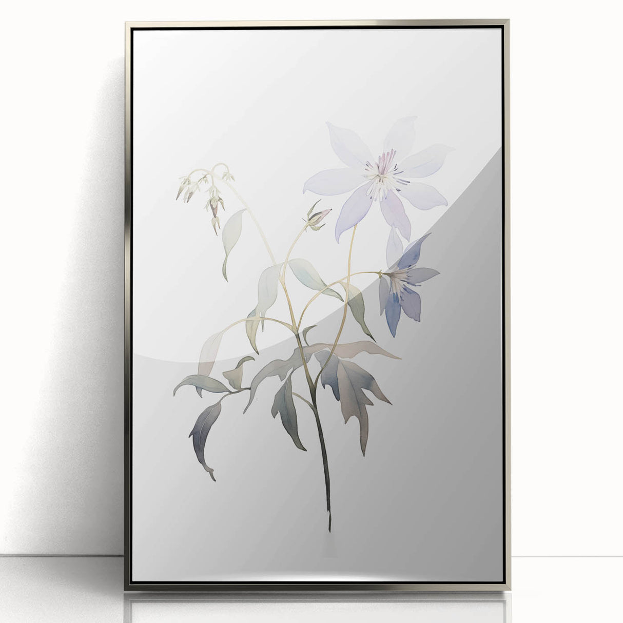 Minimalist Floral Wall Art - Soft Watercolor Flowers in Pale Blue Tones