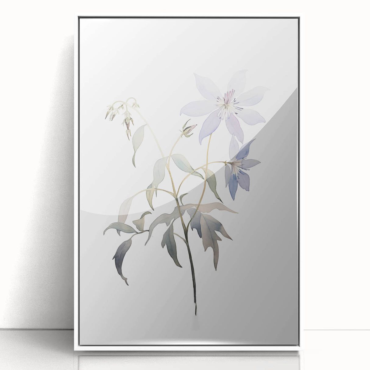 Minimalist Floral Wall Art - Soft Watercolor Flowers in Pale Blue Tones
