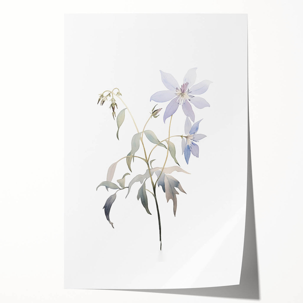Minimalist Floral Wall Art - Soft Watercolor Flowers in Pale Blue Tones