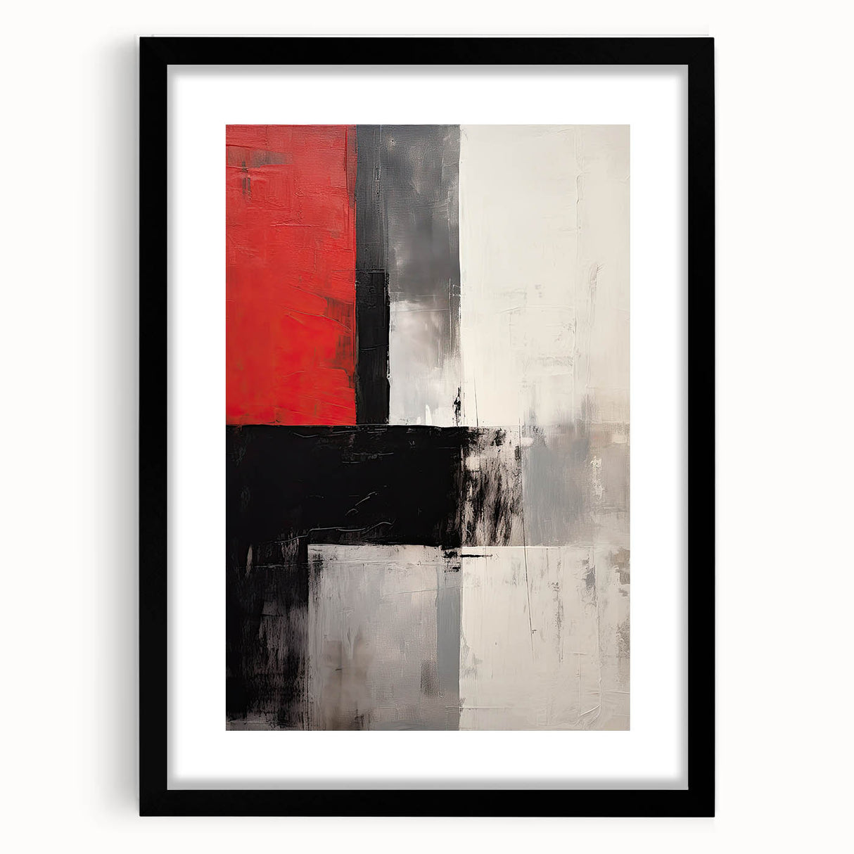 Bold Abstract Minimalist Wall Art: Red, Black, and White Geometric Design