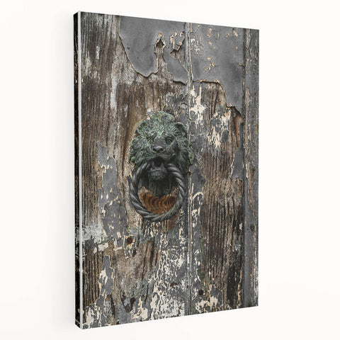 Weathered Lion Door Knocker Wall Art – Rustic Elegance Decor