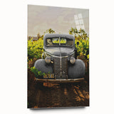 Vintage Car Vineyard Art - Rustic Farmhouse Wall Deco