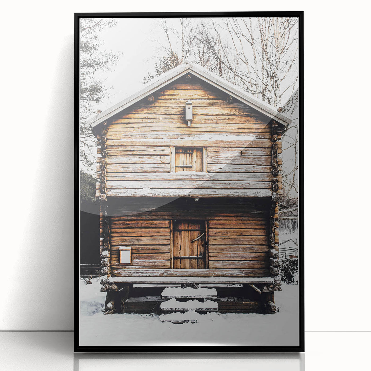 Winter Cabin Solace - Rustic Snowscape Art
