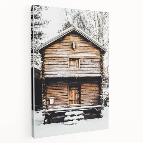 Winter Cabin Solace - Rustic Snowscape Art