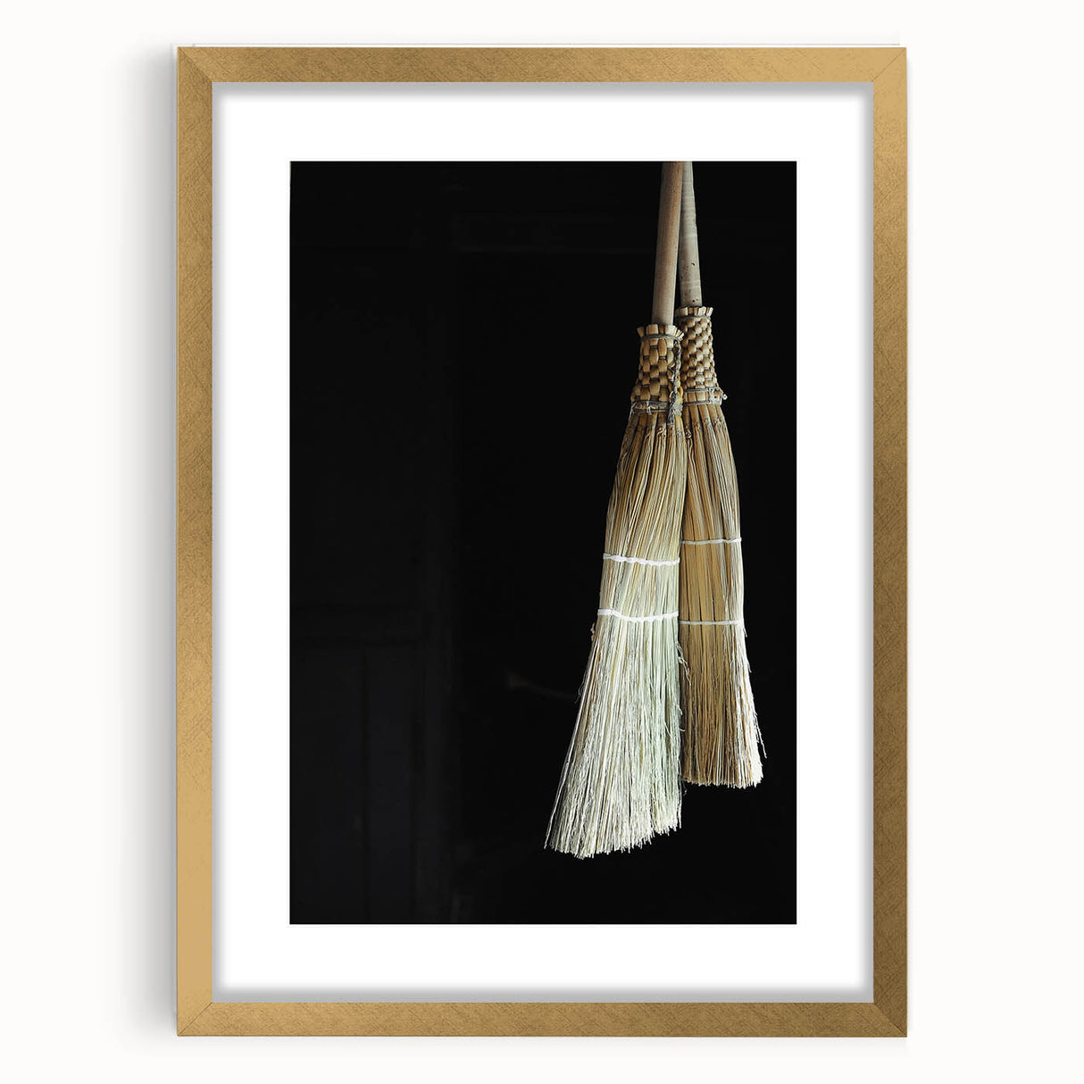 Traditional Broom Pair - Rustic Household Wall Art