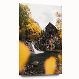 Old Mill by the Waterfall - Rustic Autumn Landscape Art
