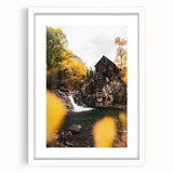 Old Mill by the Waterfall - Rustic Autumn Landscape Art
