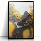 Old Mill by the Waterfall - Rustic Autumn Landscape Art